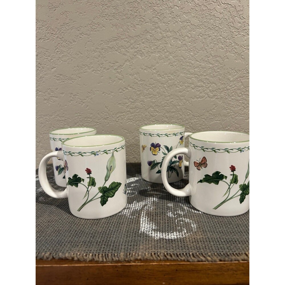 Studio Nova Garden Bloom Coffee Mugs Lot of 4 Floral Print Stoneware